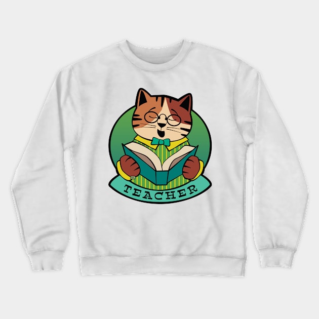 Teacher Cat Reading Book Crewneck Sweatshirt by Sue Cervenka